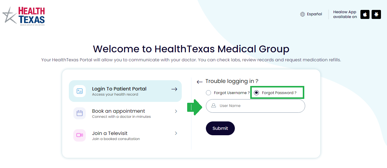 Reset Health Texas Patient Portal Login Password