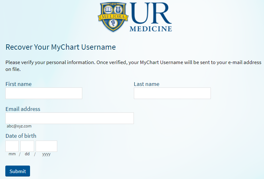 Reset UR Medicine MyChart Login Username