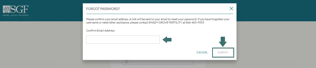 Shady Grove Fertility Patient Portal password reset